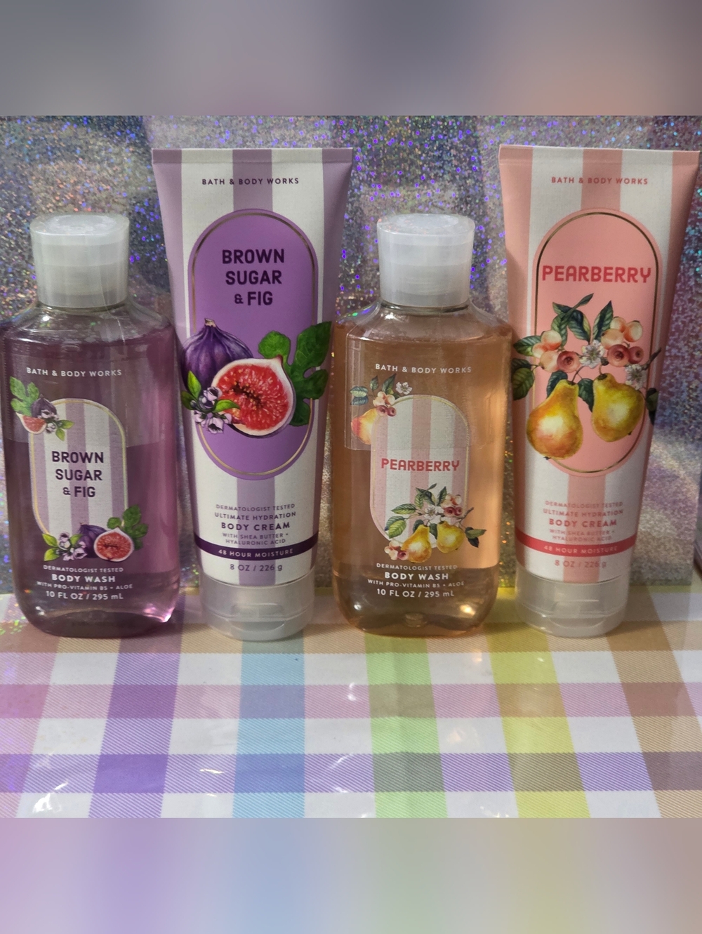 Bath & Body Works Brown Sugar & Fig & Pearberry 4pc Body Wash & Cream Set NEW